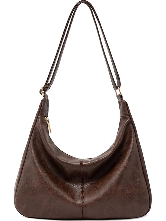 Handbags - Hobo Bags for Women Retro Vegan Leather Shoulder Handbag Foldable Slouchy Tote C